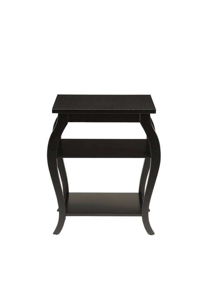 23" Black Wood Bow Leg End Table With Two Shelves HomeRoots