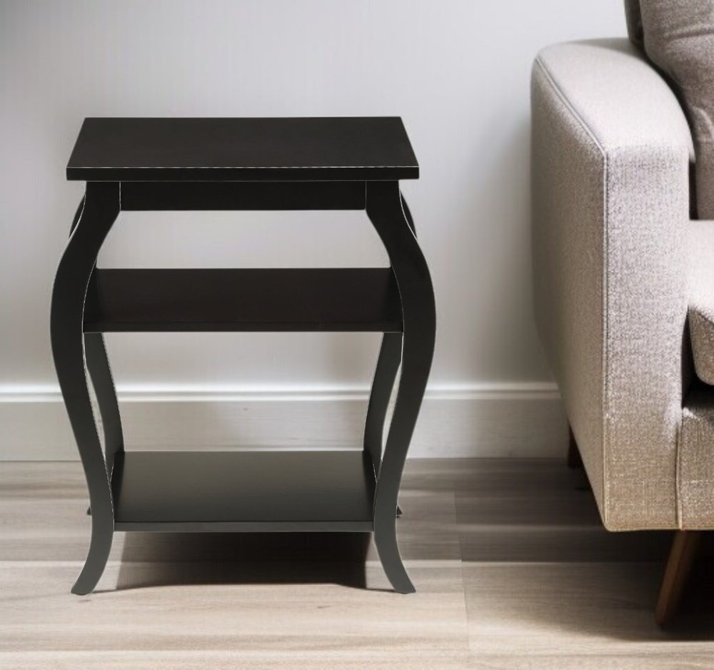 23" Brown Wood Bow Leg End Table With Two Shelves HomeRoots