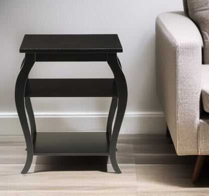 23" Brown Wood Bow Leg End Table With Two Shelves HomeRoots