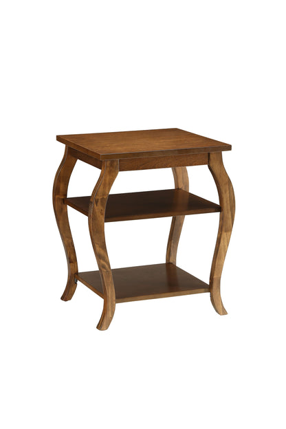 23" Brown Wood Bow Leg Square End Table With Two Shelves