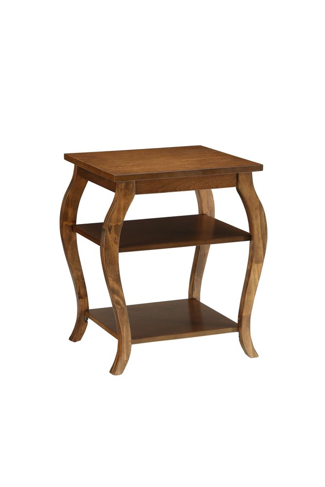 23" Brown Wood Bow Leg End Table With Two Shelves HomeRoots