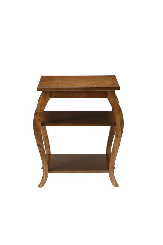 23" Brown Wood Bow Leg End Table With Two Shelves HomeRoots