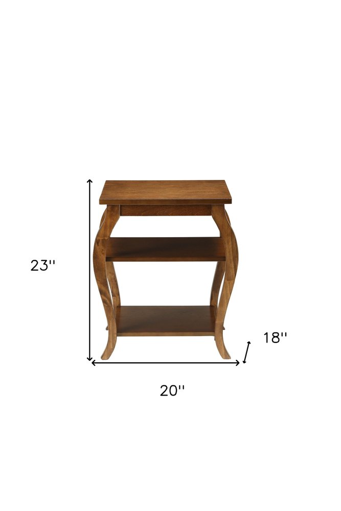 23" Brown Wood Bow Leg End Table With Two Shelves HomeRoots