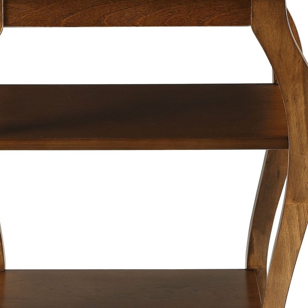 23" Brown Wood Bow Leg End Table With Two Shelves HomeRoots