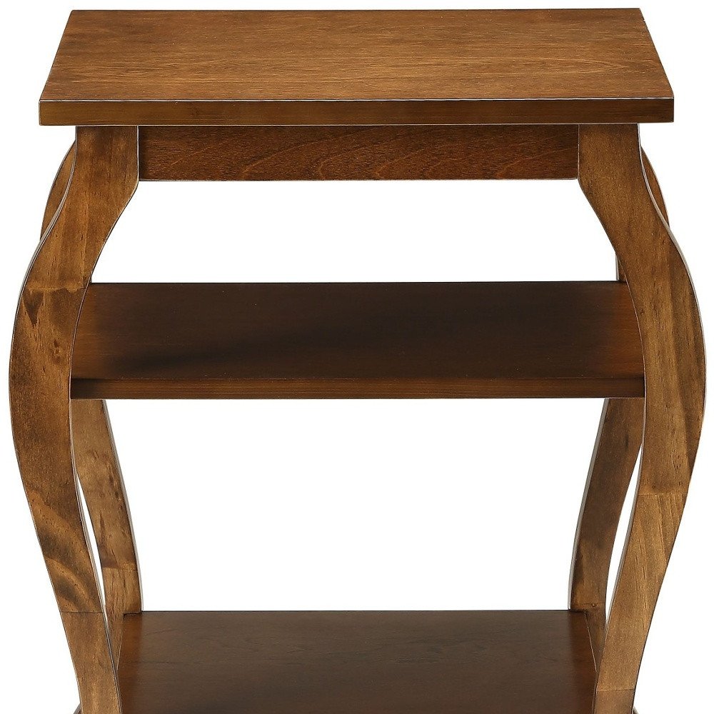 23" Brown Wood Bow Leg End Table With Two Shelves HomeRoots