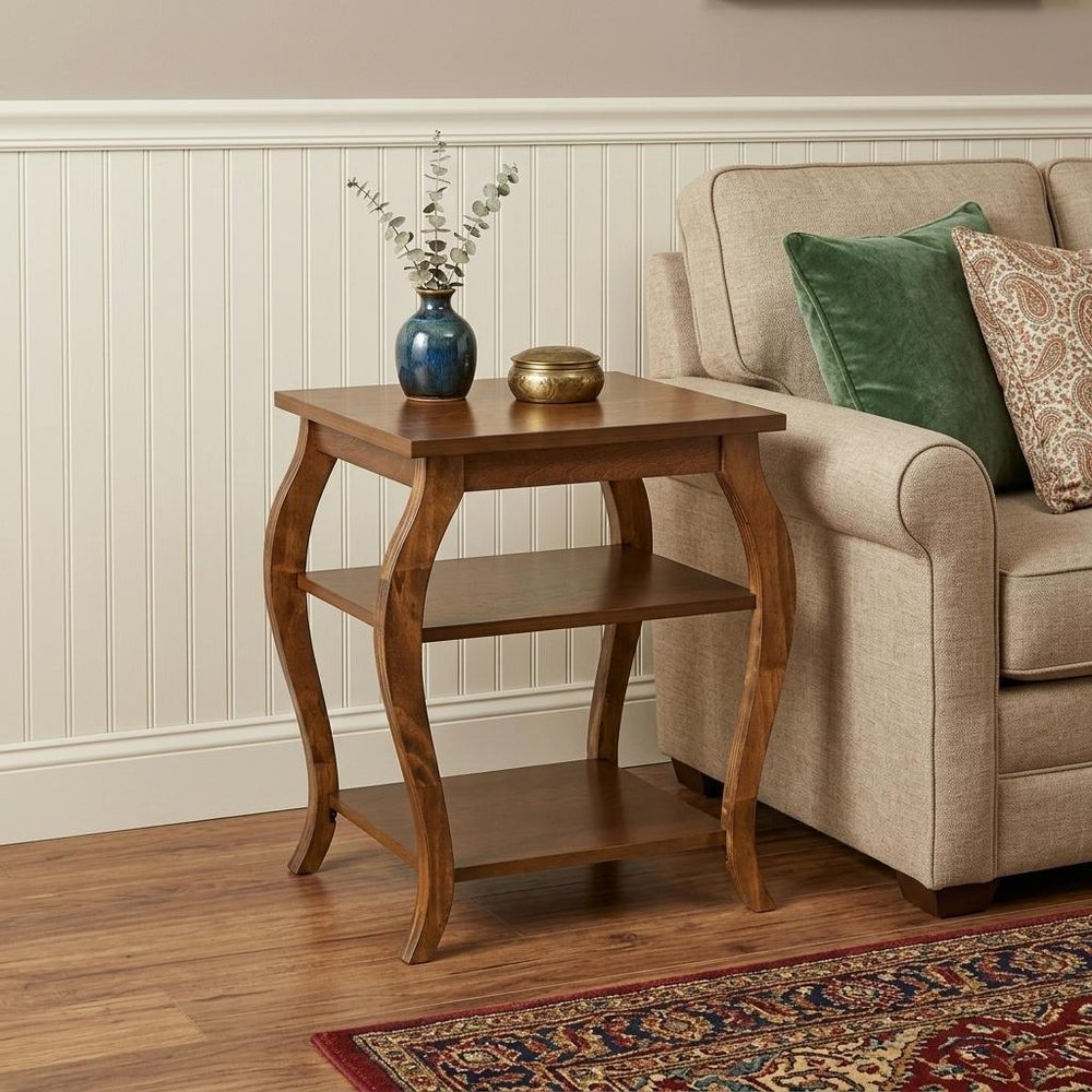 23" Brown Wood Bow Leg End Table With Two Shelves HomeRoots
