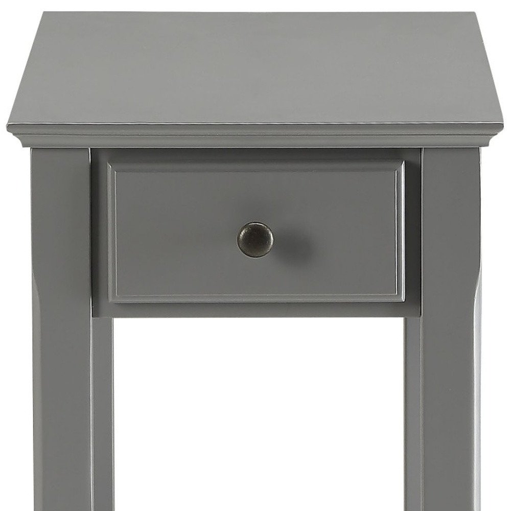 23" Gray Wood End Table With Drawer And Shelf