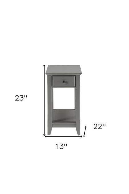 23" Gray Wood End Table With Drawer And Shelf
