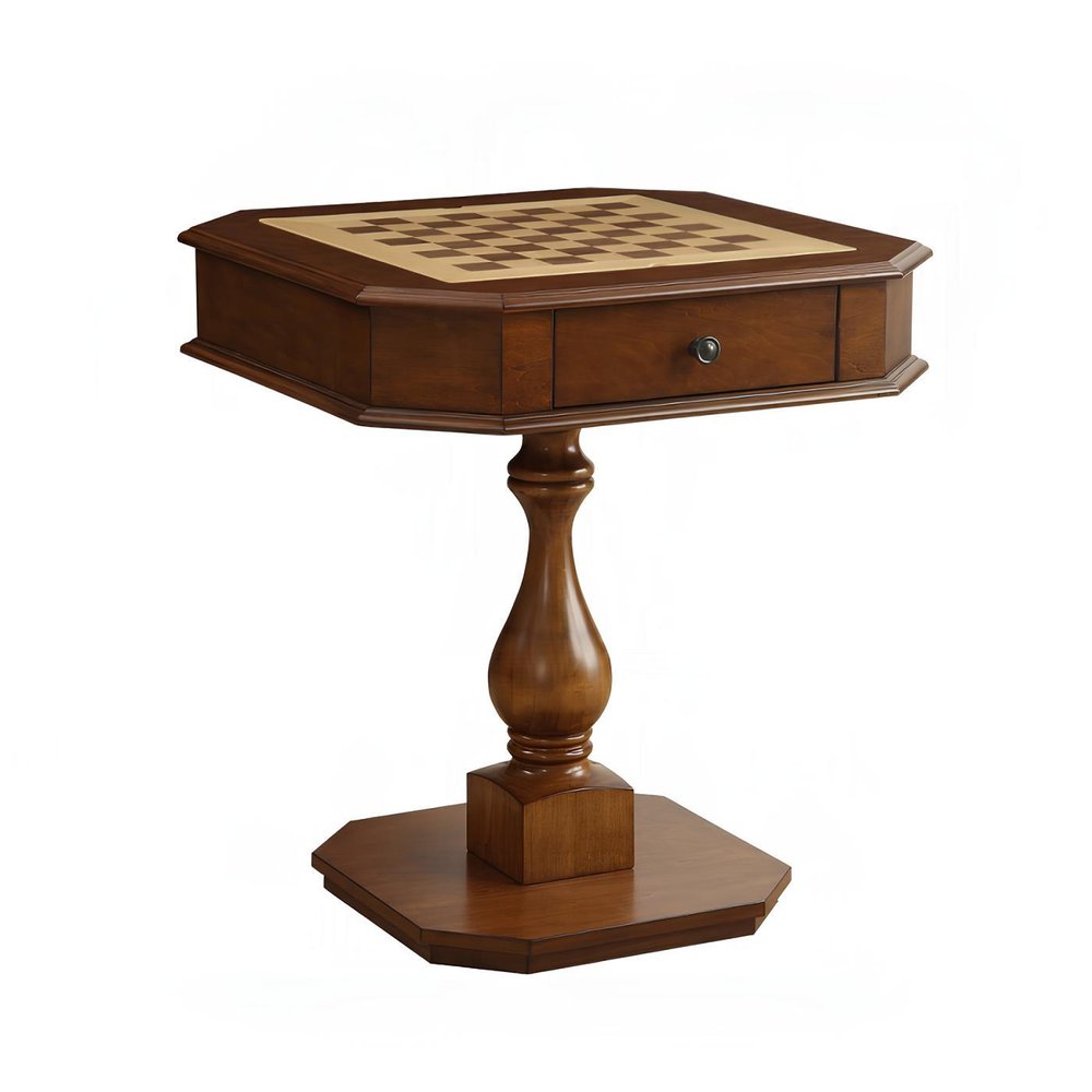 28" Brown Cherry Octagonal Game Table With Drawer HomeRoots