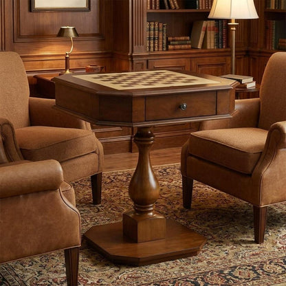 28" Brown Cherry Octagonal Game Table With Drawer HomeRoots