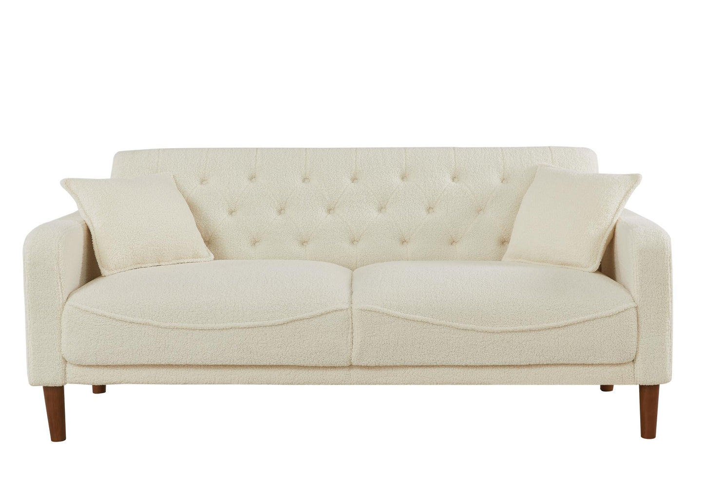 Hot Sale Modern Furniture Teddy Velet Sofa 2 Pillows Beige Loveseat with Button Tufting