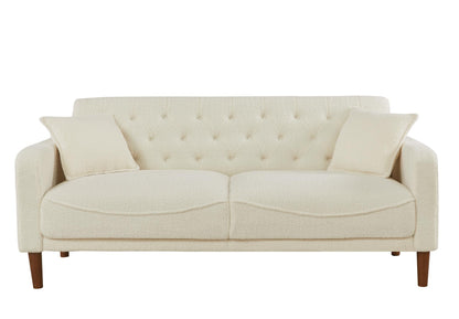 Hot Sale Modern Furniture Teddy Velet Sofa 2 Pillows Beige Loveseat with Button Tufting