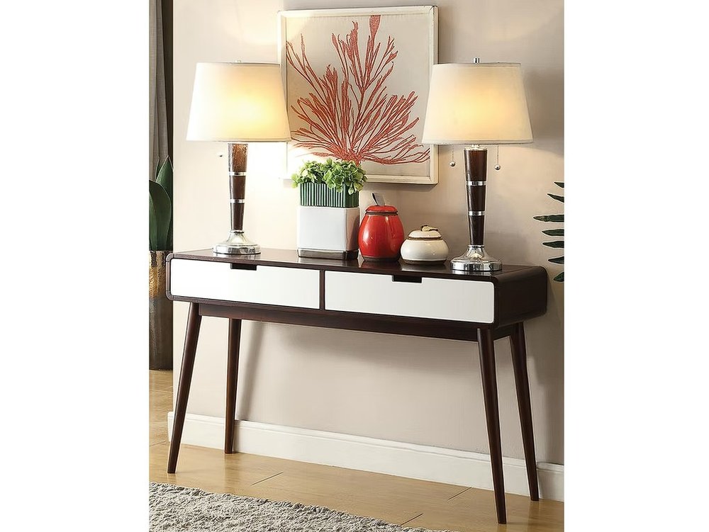 Mahogony And White Double Drawer Console Table HomeRoots