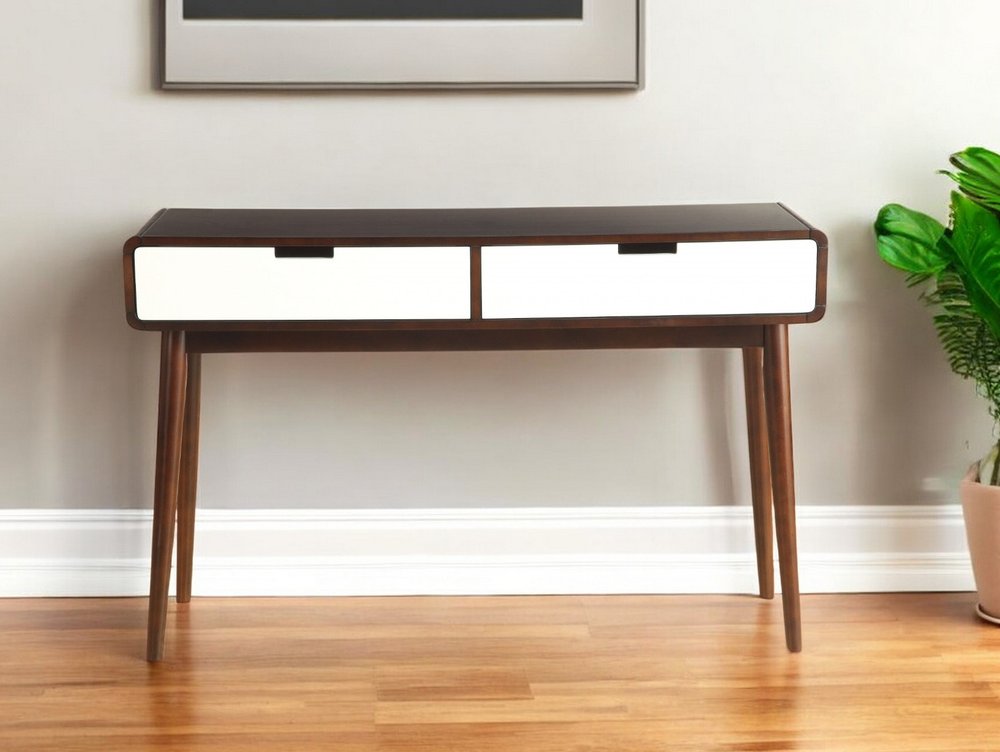 Mahogony And White Double Drawer Console Table HomeRoots