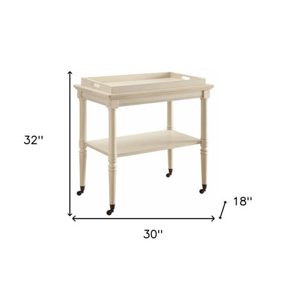 30" Antiqued White Wood Rolling Bar Cart HomeRoots