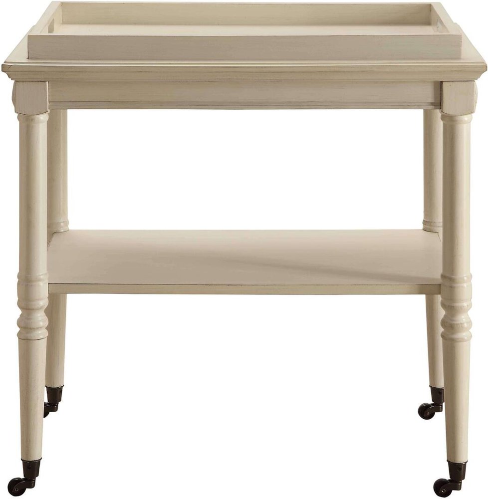 30" Antiqued White Wood Rolling Bar Cart HomeRoots