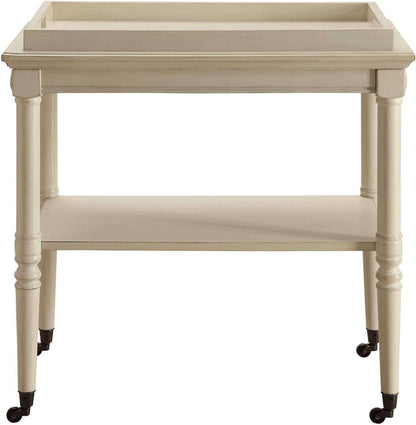 30" Antiqued White Wood Rolling Bar Cart HomeRoots