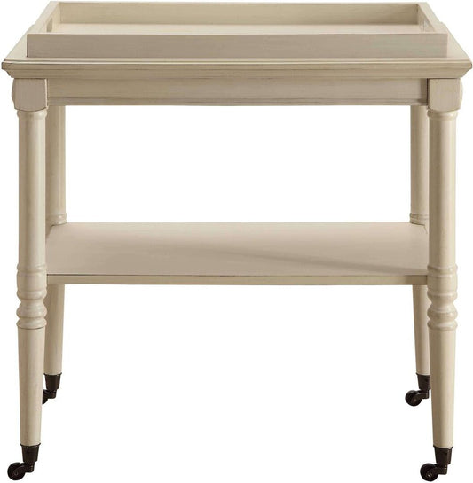 30" Antiqued White Wood Rolling Bar Cart HomeRoots