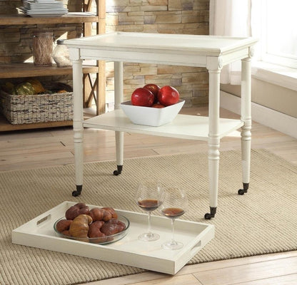 30" Antiqued White Wood Rolling Bar Cart HomeRoots