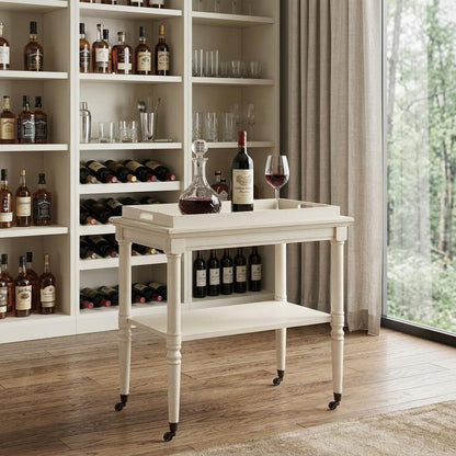 30" Antiqued White Wood Rolling Bar Cart HomeRoots