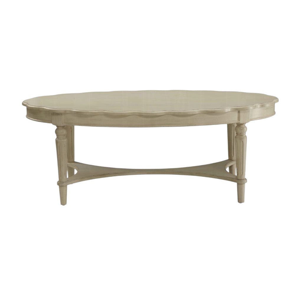 50" Antiqued White Solid Wood Oval Distressed Coffee Table HomeRoots