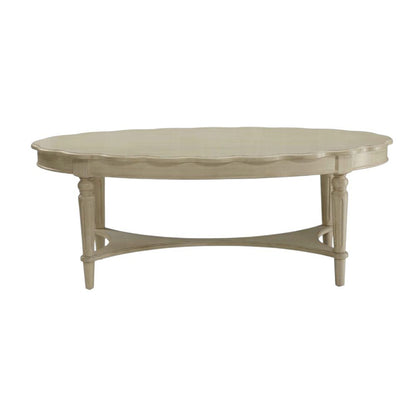 50" Antiqued White Solid Wood Oval Distressed Coffee Table HomeRoots
