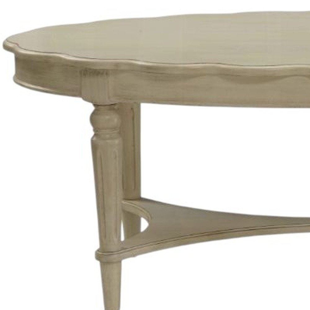 50" Antiqued White Solid Wood Oval Distressed Coffee Table — view 7