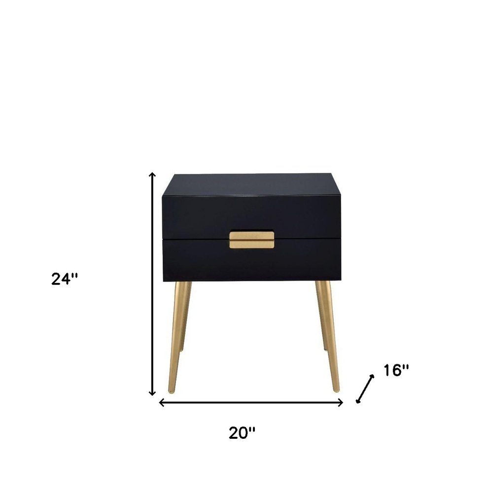 24" Black And Gold Wood And Iron End Table With Two Drawers HomeRoots