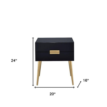 24" Black And Gold Wood And Iron End Table With Two Drawers HomeRoots