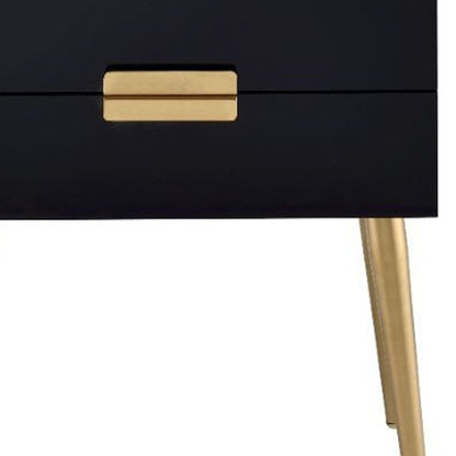 24" Black And Gold Wood And Iron End Table With Two Drawers HomeRoots