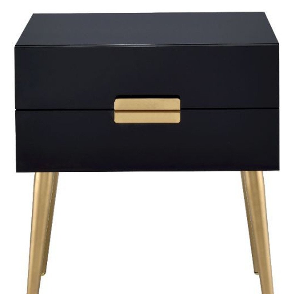 24" Black And Gold Wood And Iron End Table With Two Drawers HomeRoots