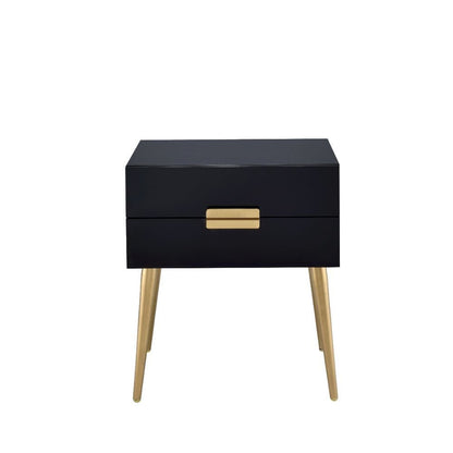 24" Black And Gold Wood And Iron End Table With Two Drawers HomeRoots