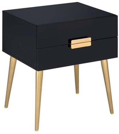 24" Black And Gold Wood And Iron End Table With Two Drawers HomeRoots