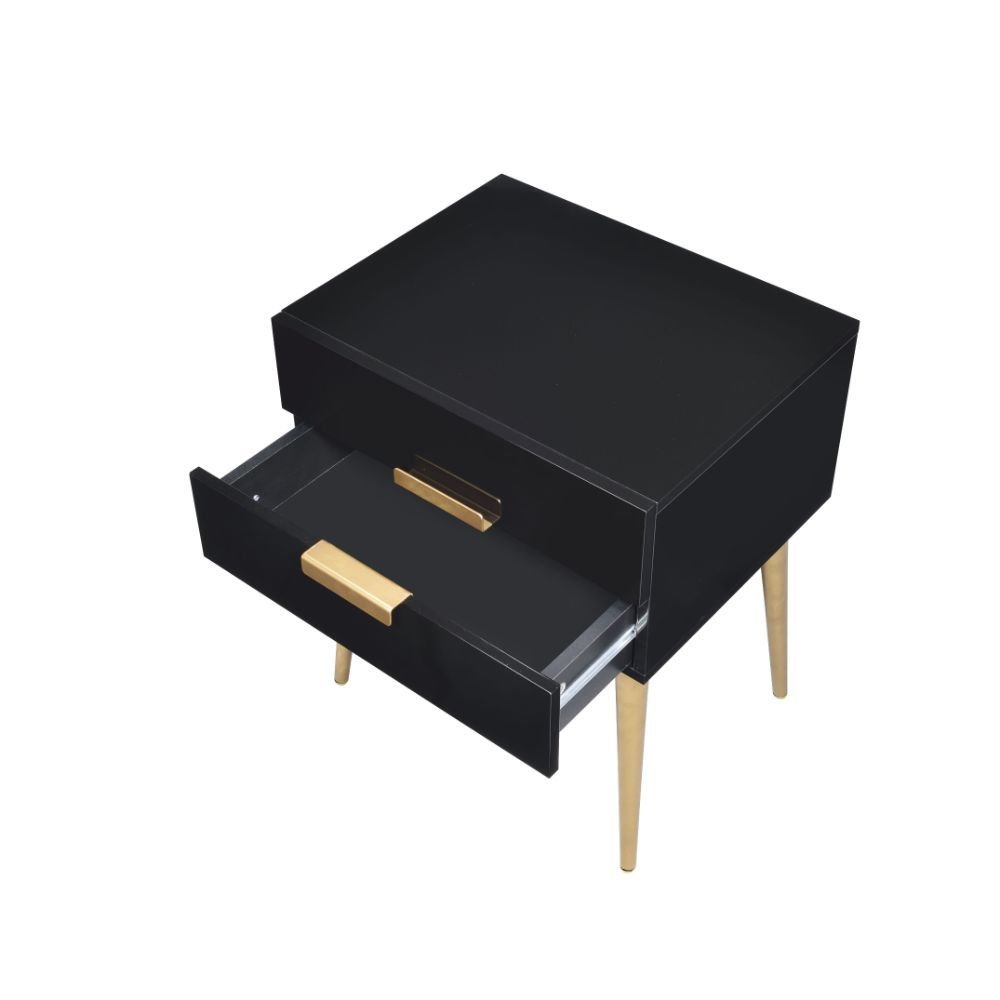 24" Black And Gold Wood And Iron End Table With Two Drawers HomeRoots
