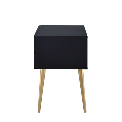 24" Black And Gold Wood And Iron End Table With Two Drawers HomeRoots