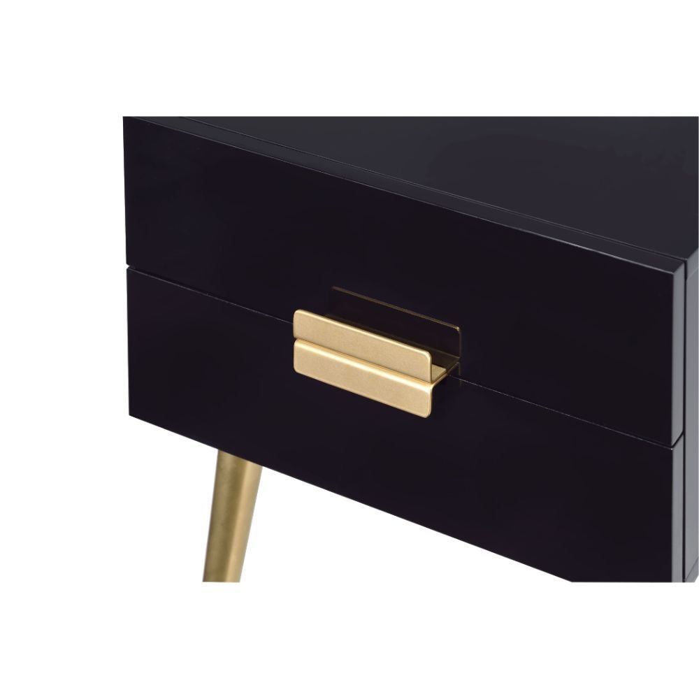 24" Black And Gold Wood And Iron End Table With Two Drawers HomeRoots