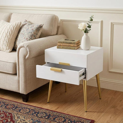 24" Black And Gold Wood And Iron End Table With Two Drawers HomeRoots
