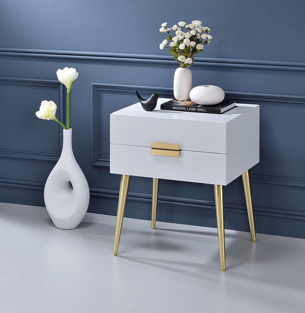 24" Black And Gold Wood And Iron End Table With Two Drawers HomeRoots