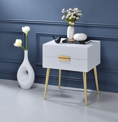 24" Black And Gold Wood And Iron End Table With Two Drawers HomeRoots