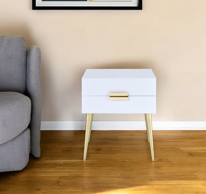 24" Black And Gold Wood And Iron End Table With Two Drawers HomeRoots