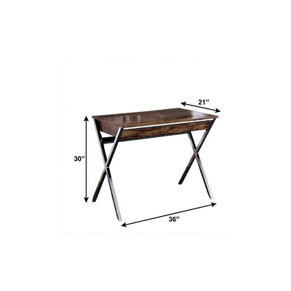 36" Brown and Silver Writing Desk With Two Drawers HomeRoots