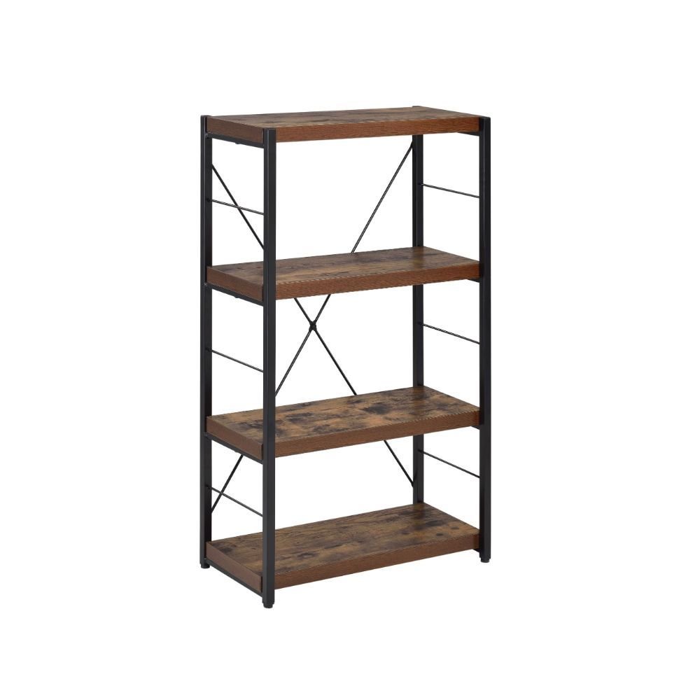 43" Black And Brown Distressed Metal and Wood Three Tier Etagere Bookcase — view 1