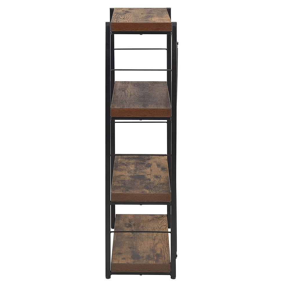 43" Black And Brown Distressed Metal and Wood Three Tier Etagere Bookcase — view 3