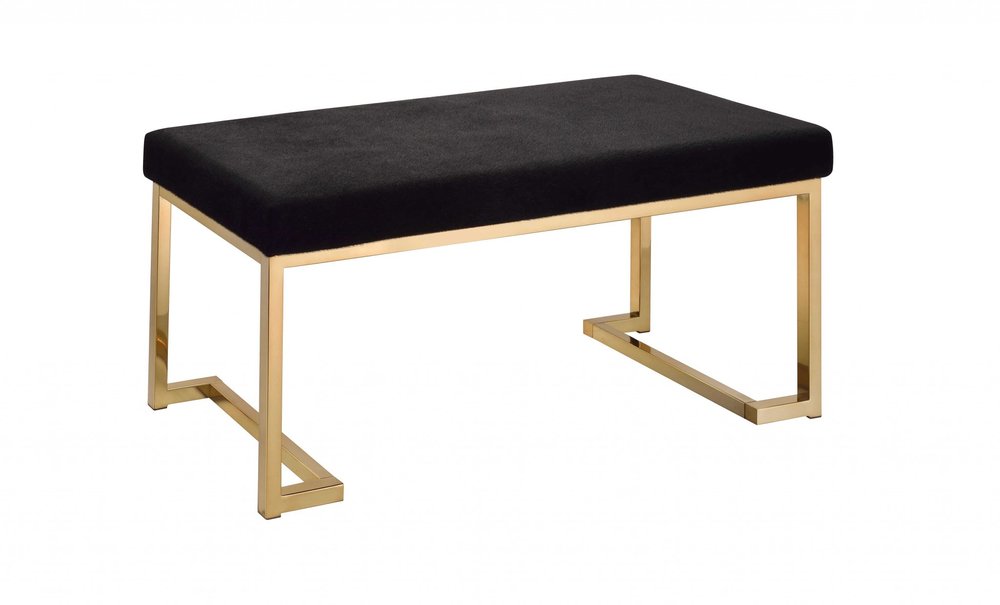 40" Black and Champagne Upholstered Faux Fur Bench HomeRoots