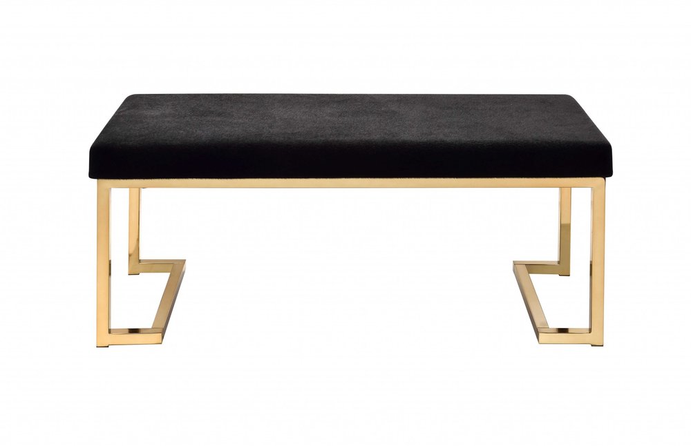 40" Black and Champagne Upholstered Faux Fur Bench HomeRoots