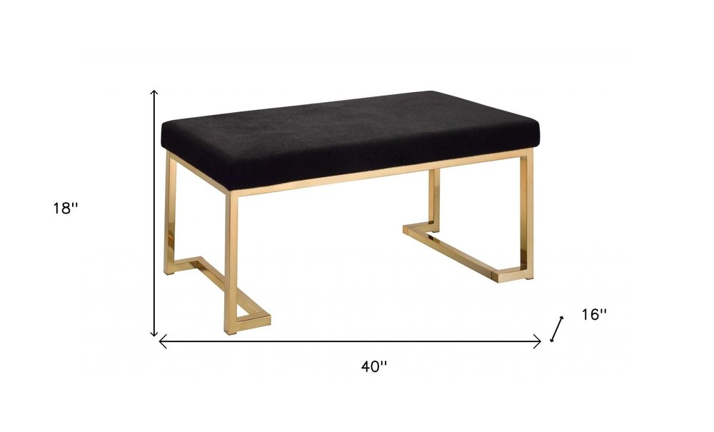 40" Black and Champagne Upholstered Faux Fur Bench HomeRoots