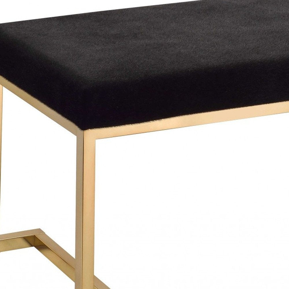 40" Black and Champagne Upholstered Faux Fur Bench HomeRoots