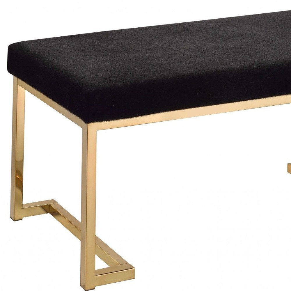 40" Black and Champagne Upholstered Faux Fur Bench HomeRoots