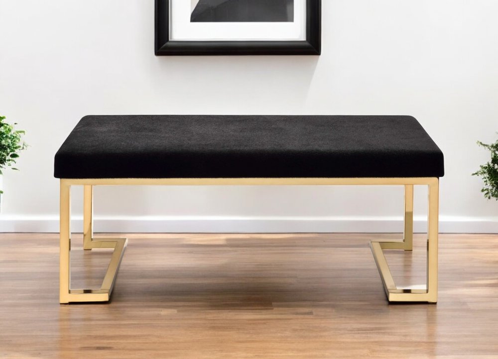 40" Black and Champagne Upholstered Faux Fur Bench HomeRoots