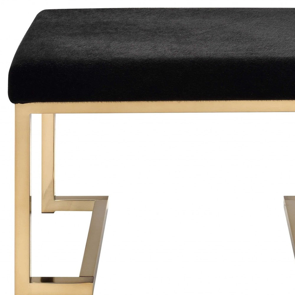 24" Black Cotton Blend And Gold Ottoman - FurniFindUSA